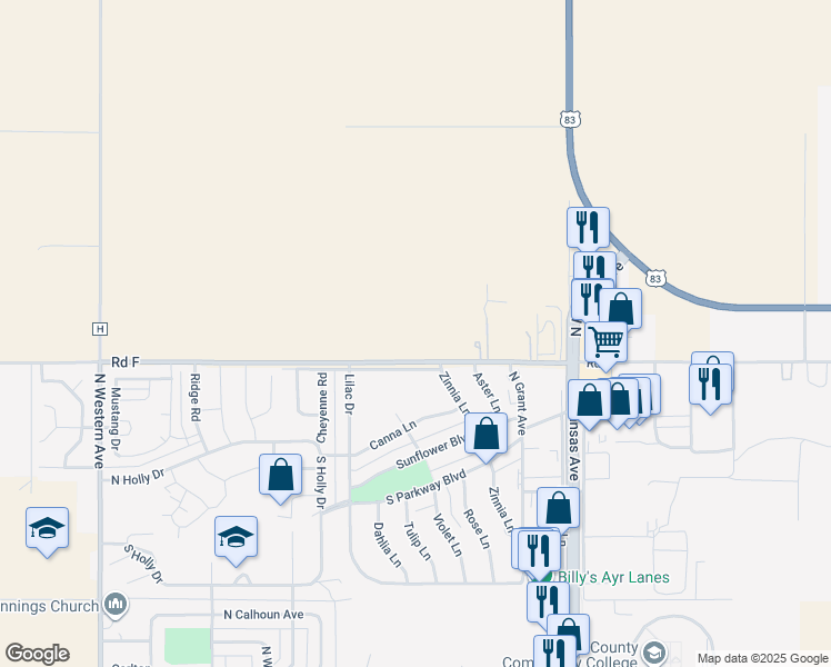 map of restaurants, bars, coffee shops, grocery stores, and more near 201 Tucker Road in Liberal