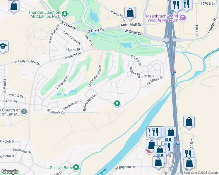 map of restaurants, bars, coffee shops, grocery stores, and more near 2252 Fairway Hills Drive in St. George