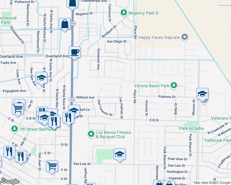 map of restaurants, bars, coffee shops, grocery stores, and more near 256 San Pelmo Ct in Los Banos