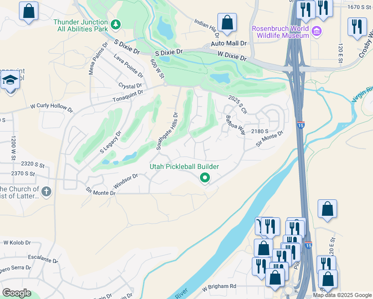 map of restaurants, bars, coffee shops, grocery stores, and more near 520 West Par 3 Circle in St. George