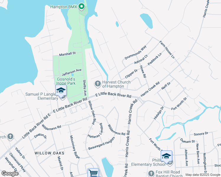 map of restaurants, bars, coffee shops, grocery stores, and more near 2 Admiral Court in Hampton