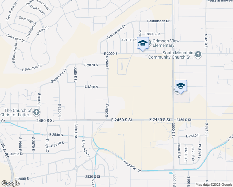 map of restaurants, bars, coffee shops, grocery stores, and more near 2580 East Street in St. George