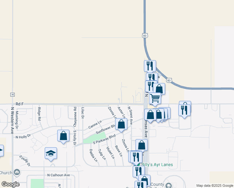 map of restaurants, bars, coffee shops, grocery stores, and more near 201 Tucker Road in Liberal