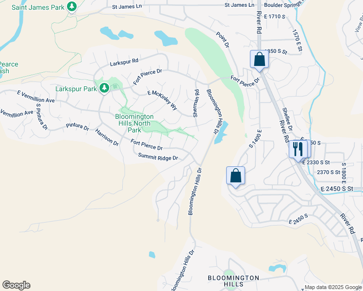map of restaurants, bars, coffee shops, grocery stores, and more near 1087 East Fort Pierce Drive in St. George