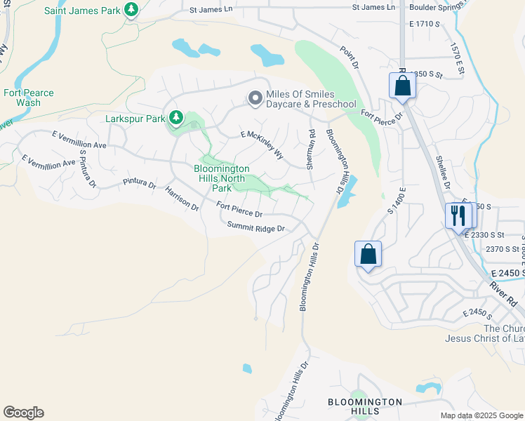 map of restaurants, bars, coffee shops, grocery stores, and more near 1054 Fort Pierce Drive in St. George