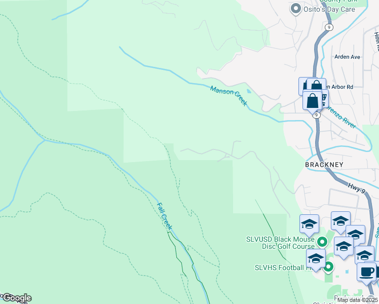 map of restaurants, bars, coffee shops, grocery stores, and more near 1370 El Solyo Heights Drive in Felton