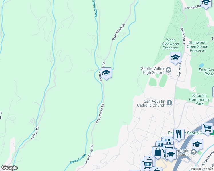 map of restaurants, bars, coffee shops, grocery stores, and more near 2001 Bean Creek Road in Scotts Valley