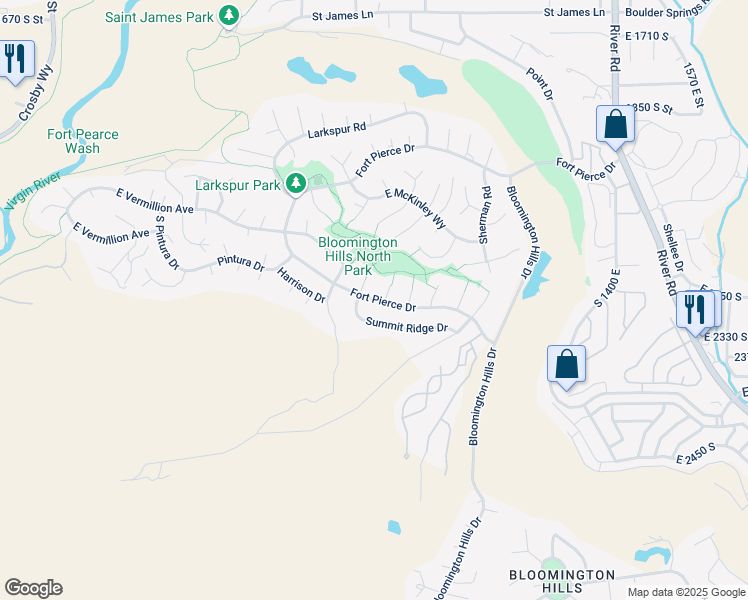 map of restaurants, bars, coffee shops, grocery stores, and more near 945 Fort Pierce Drive in St. George