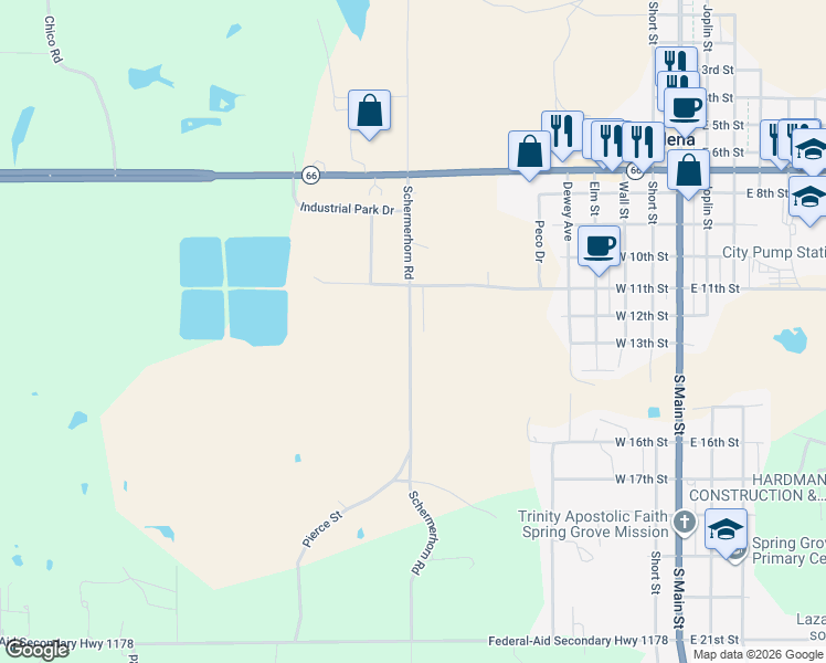 map of restaurants, bars, coffee shops, grocery stores, and more near 1293 Schermerhorn Road in Galena