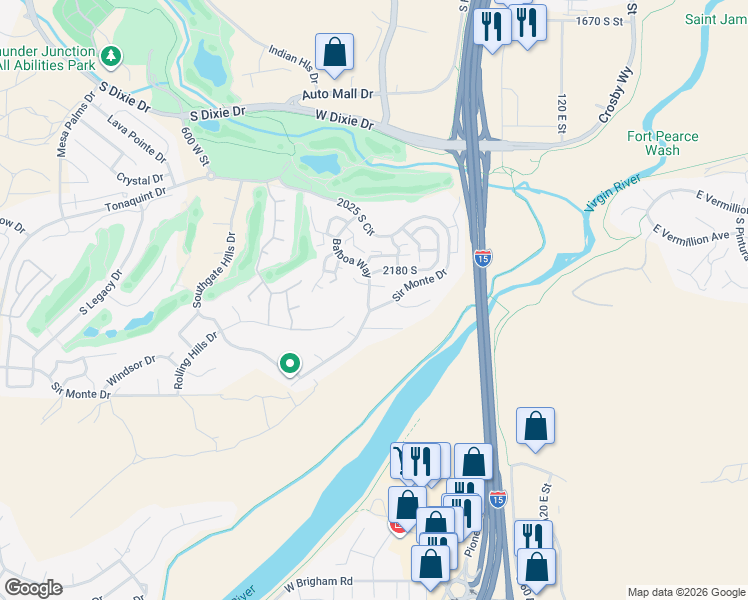 map of restaurants, bars, coffee shops, grocery stores, and more near 252 West Sir Monte Drive in St. George