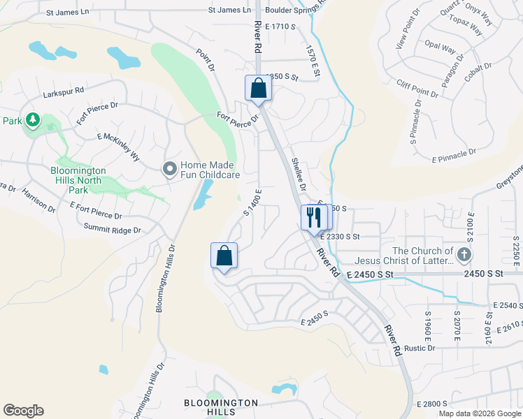 map of restaurants, bars, coffee shops, grocery stores, and more near 2235 South 1400 East in St. George