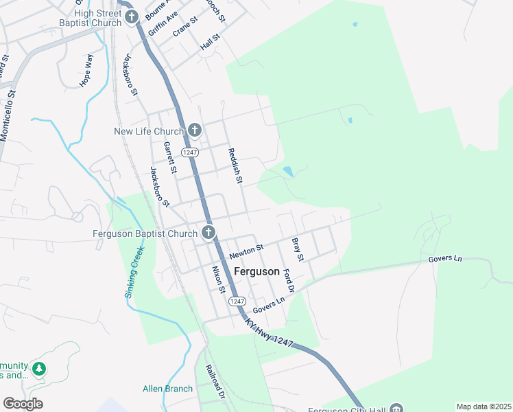 map of restaurants, bars, coffee shops, grocery stores, and more near 408 Reddish Street in Ferguson
