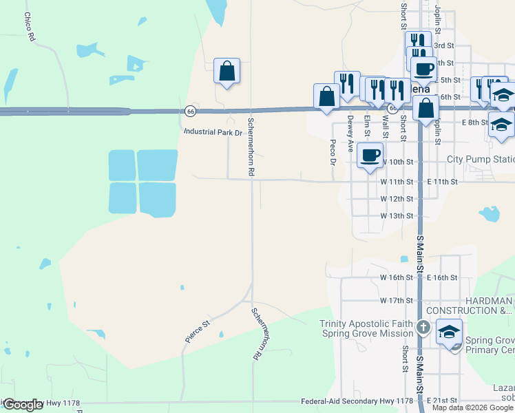 map of restaurants, bars, coffee shops, grocery stores, and more near 1293 Schermerhorn Road in Galena