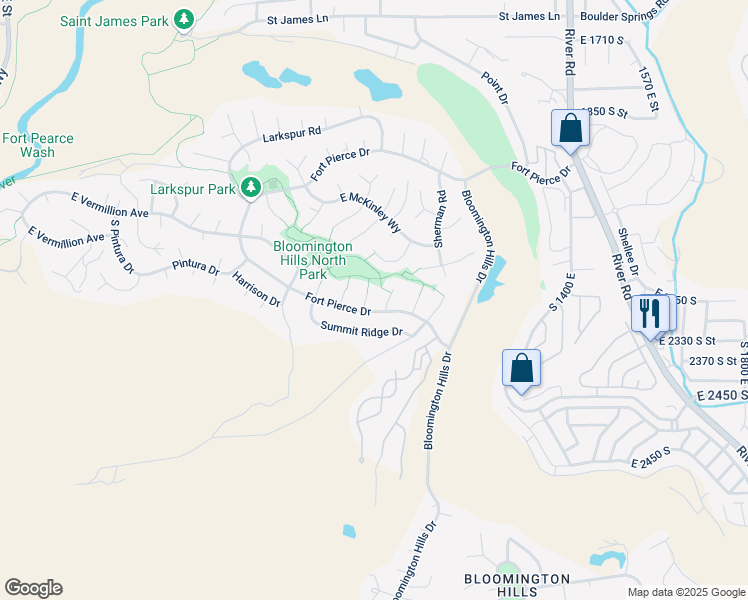 map of restaurants, bars, coffee shops, grocery stores, and more near 2285 Shilo Circle in St. George