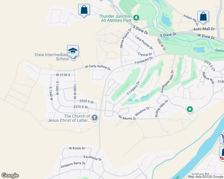 map of restaurants, bars, coffee shops, grocery stores, and more near 2261 Tonaquint Drive in St. George