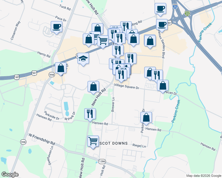 map of restaurants, bars, coffee shops, grocery stores, and more near 2688 Brewer Lane in Paducah