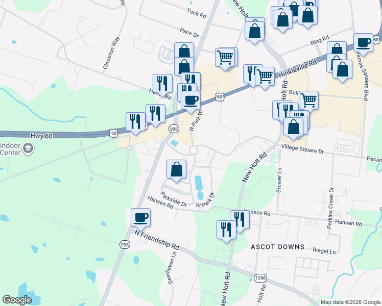 map of restaurants, bars, coffee shops, grocery stores, and more near 2769 West Park Drive in Paducah