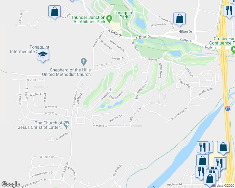 map of restaurants, bars, coffee shops, grocery stores, and more near 743 Chippenham Court in St. George