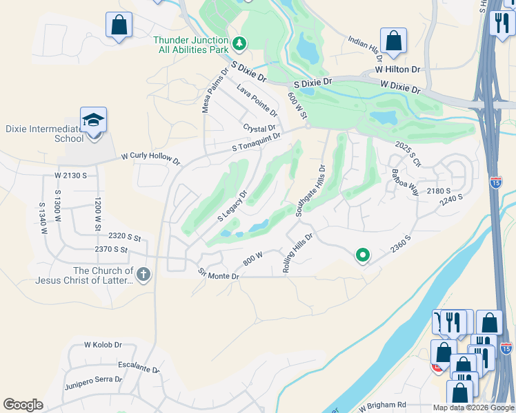 map of restaurants, bars, coffee shops, grocery stores, and more near 743 Chippenham Court in St. George