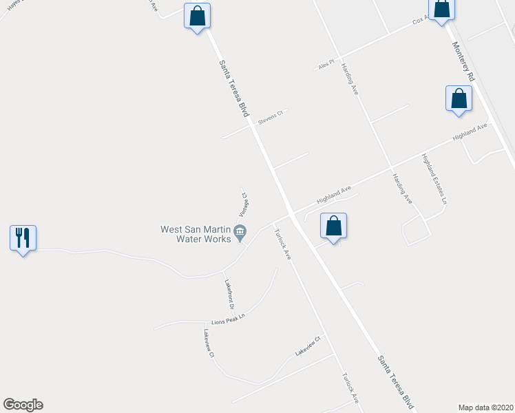 map of restaurants, bars, coffee shops, grocery stores, and more near 1110 Vintage Court in San Martin