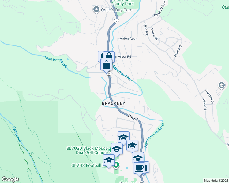 map of restaurants, bars, coffee shops, grocery stores, and more near 132 Sunnycroft Road in Ben Lomond