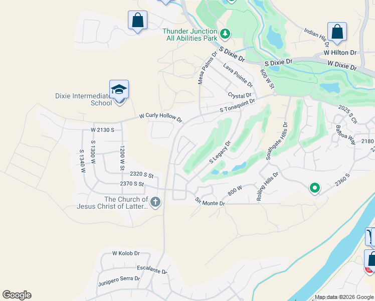 map of restaurants, bars, coffee shops, grocery stores, and more near 2261 South Tonaquint Drive in St. George