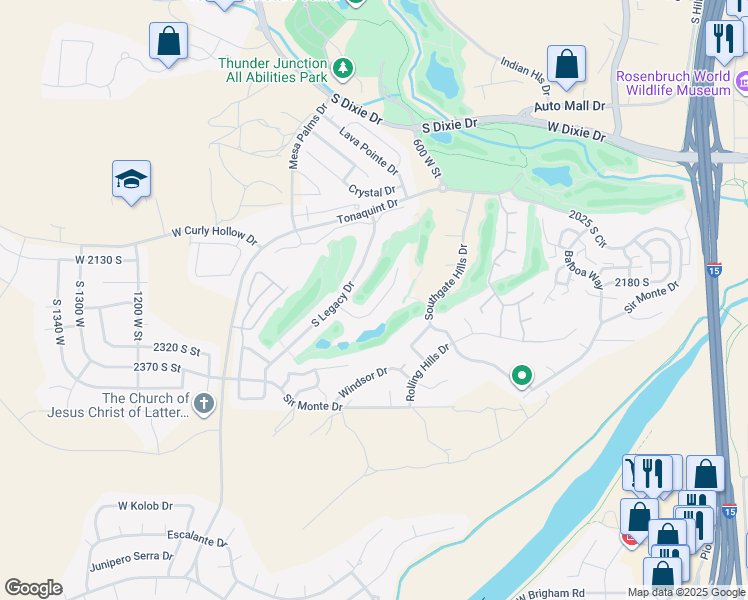 map of restaurants, bars, coffee shops, grocery stores, and more near 2212 Chippenham Court in St. George
