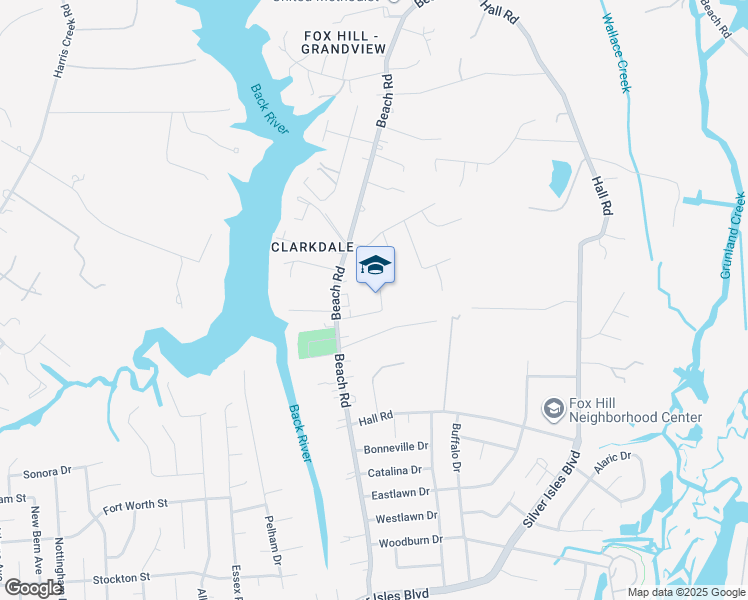 map of restaurants, bars, coffee shops, grocery stores, and more near 140 Beach Road in Hampton