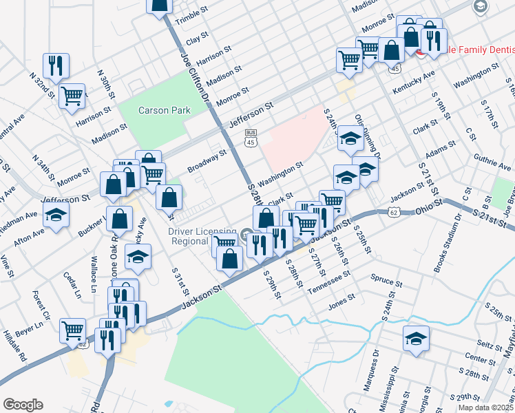 map of restaurants, bars, coffee shops, grocery stores, and more near in Paducah
