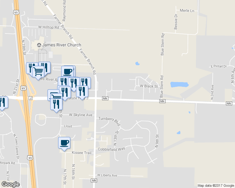 map of restaurants, bars, coffee shops, grocery stores, and more near 5451 North 12th Street in Ozark