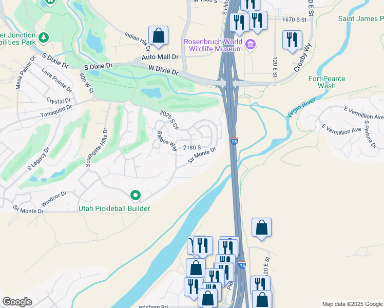 map of restaurants, bars, coffee shops, grocery stores, and more near 188 West Sir Monte Drive in St. George