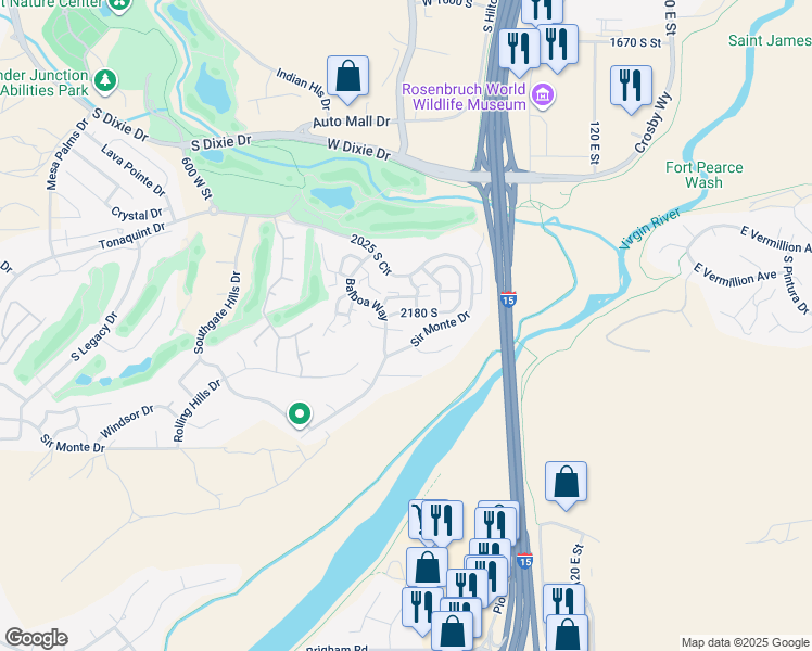 map of restaurants, bars, coffee shops, grocery stores, and more near 261 Oasis Drive in St. George