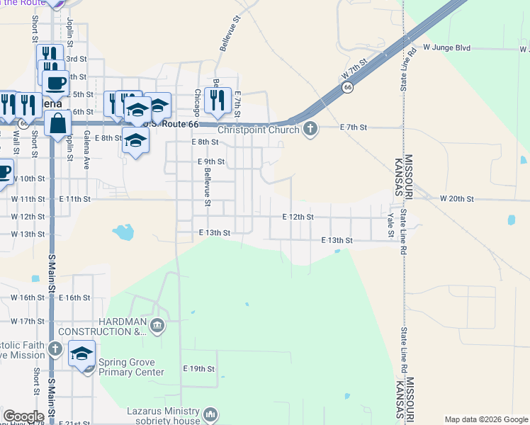 map of restaurants, bars, coffee shops, grocery stores, and more near 1152-1204 Keller Street in Galena