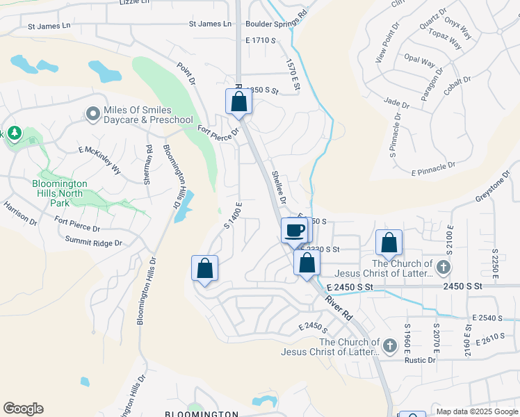 map of restaurants, bars, coffee shops, grocery stores, and more near 1448 East 2190 South Circle in St. George