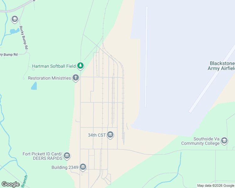map of restaurants, bars, coffee shops, grocery stores, and more near Warehouse Street in Nottoway County