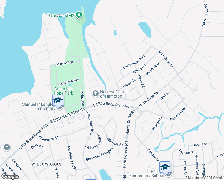 map of restaurants, bars, coffee shops, grocery stores, and more near 12 Admiral Court in Hampton