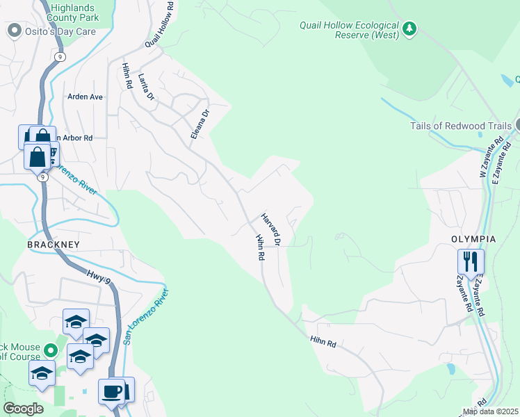 map of restaurants, bars, coffee shops, grocery stores, and more near 155 Stanford Drive in Ben Lomond