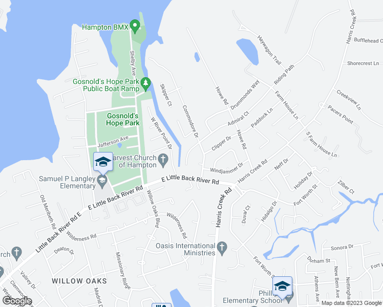 map of restaurants, bars, coffee shops, grocery stores, and more near 12 Admiral Court in Hampton