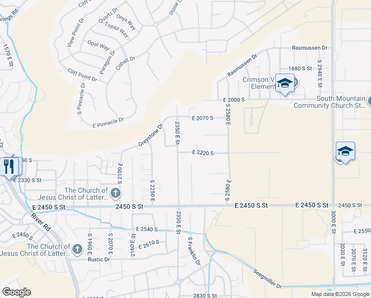 map of restaurants, bars, coffee shops, grocery stores, and more near 2187 S 2350 E in St George