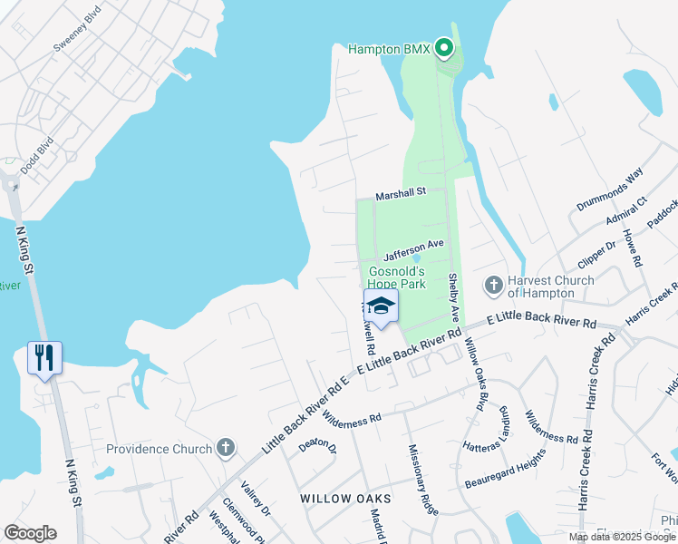 map of restaurants, bars, coffee shops, grocery stores, and more near 21 Trincard Road in Hampton