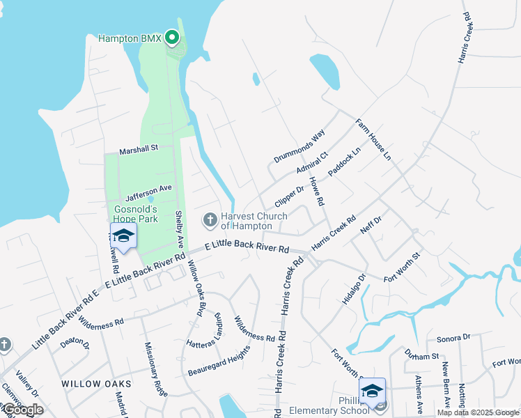map of restaurants, bars, coffee shops, grocery stores, and more near 115 Commodore Dr in Hampton