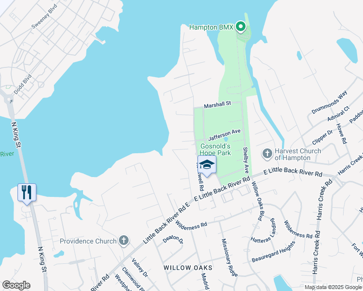 map of restaurants, bars, coffee shops, grocery stores, and more near 21 Trincard Road in Hampton