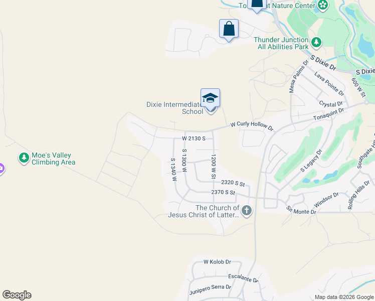 map of restaurants, bars, coffee shops, grocery stores, and more near 2191 South 1300 West in St. George