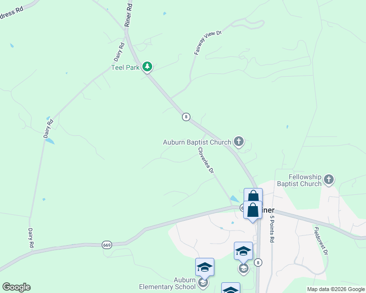 map of restaurants, bars, coffee shops, grocery stores, and more near 3720 Riner Road in Riner