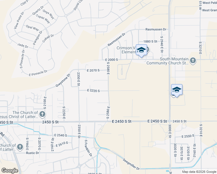 map of restaurants, bars, coffee shops, grocery stores, and more near 2580 East Street in St. George