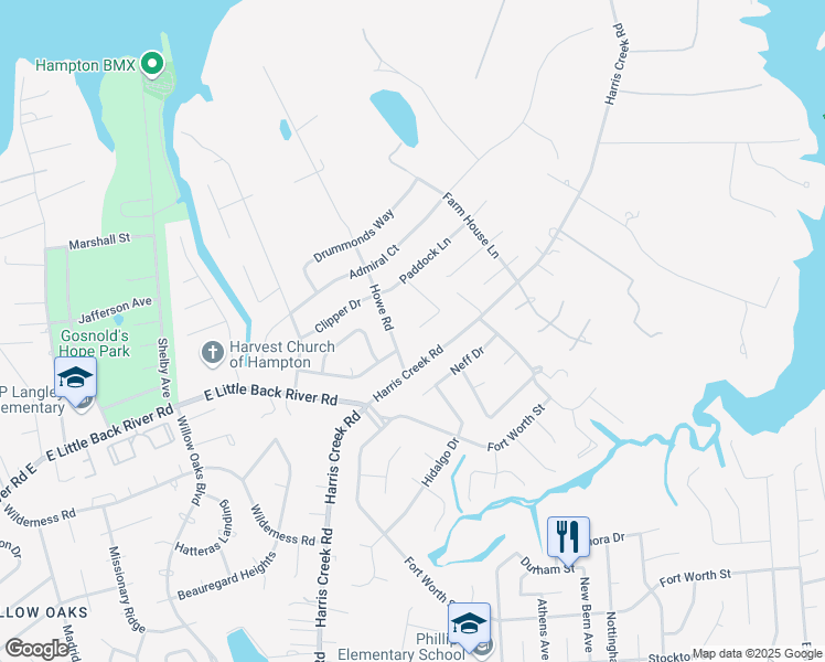 map of restaurants, bars, coffee shops, grocery stores, and more near 26 Hunter Trce in Hampton