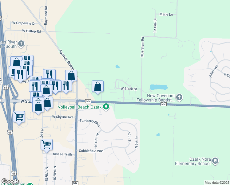 map of restaurants, bars, coffee shops, grocery stores, and more near 5552 North White Street in Ozark