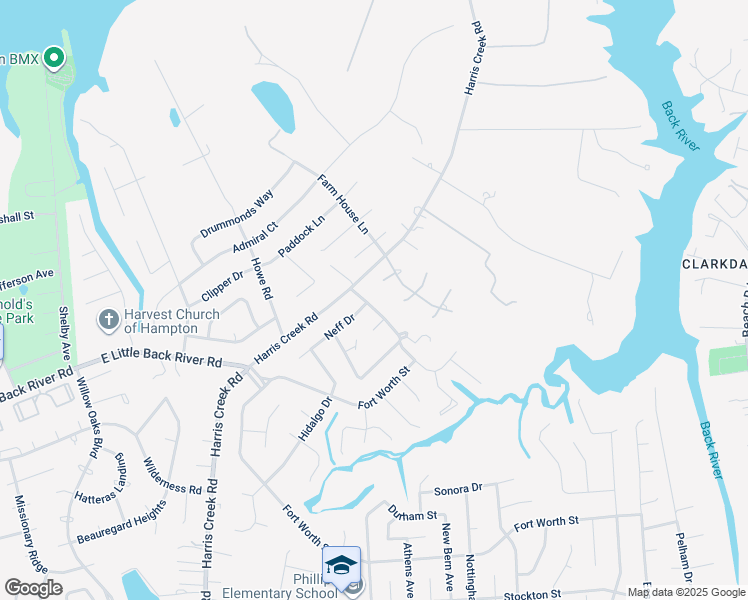 map of restaurants, bars, coffee shops, grocery stores, and more near 7 Harris Landing Road in Hampton