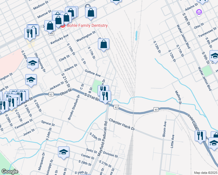 map of restaurants, bars, coffee shops, grocery stores, and more near 827 Old Mayfield Road in Paducah