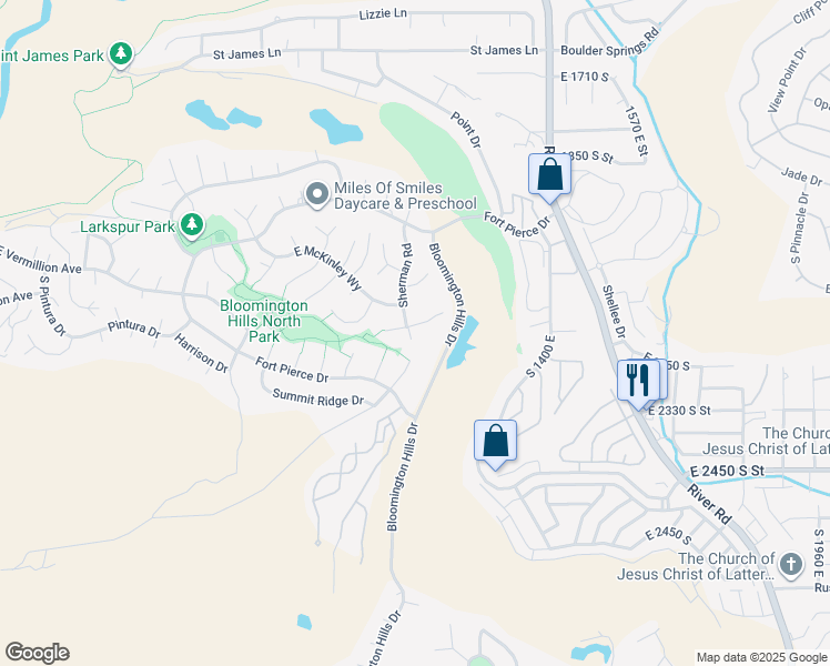 map of restaurants, bars, coffee shops, grocery stores, and more near 1148 Sherman Cir in St George